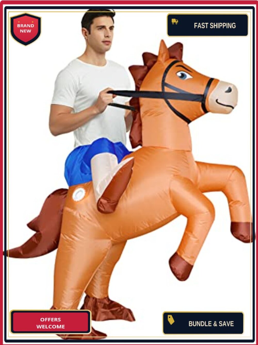 Inflatable Ride On Horse Costume Adult Cowboy Blow Up Funny Suit